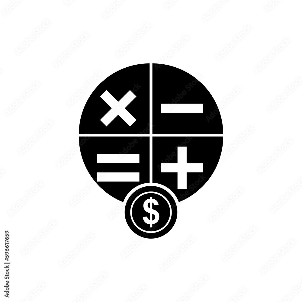 Poster calculator with dollar symbol icon isolated on transparent dark background