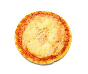 Tasty pizza with parmesan cheese on white background