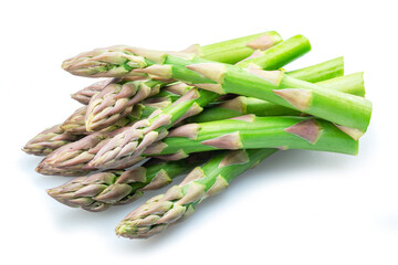 Green asparagus spears isolated on white background.