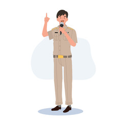 male Thai government officers in uniform. Thai man teacher, explaining knowledge.cartoon character, Flat Vector illustration