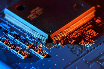 Electronic circuit board close up.