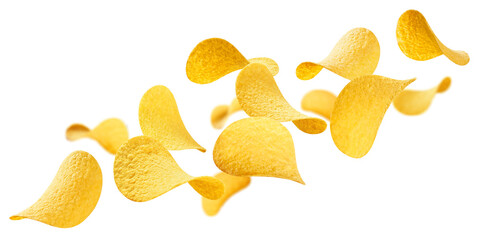 Flying delicious potato chips, cut out