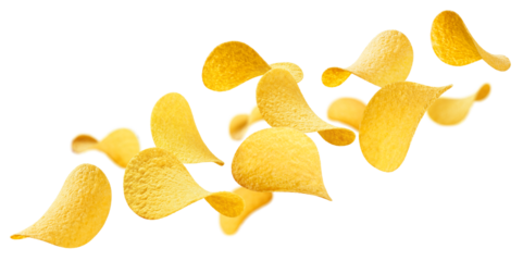 Flying delicious potato chips, cut out