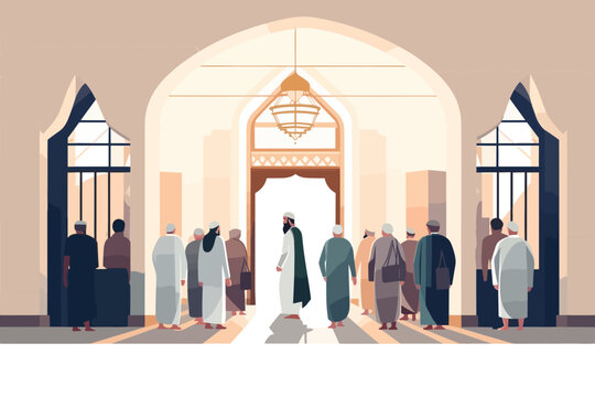 Group Of Muslim People Going To Pray In The Mosque