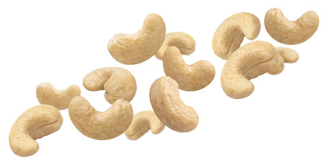 Fototapeta na wymiar Flying delicious cashew nuts, cut out