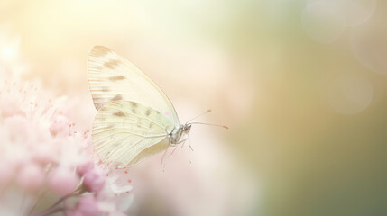 Obraz premium Macro view of a butterfly on pink flowers with blurred background. Generative AI