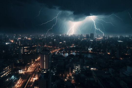 storm & lightnings over Tokyo,  Japan - generative AI, Generative AI