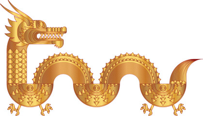 Luxury Red Gold abstract geometric chinese dragon. Modern shape design. Zodiac sign. Sacred animal. Bauhaus tile motif. Line vector illustration. Template for greeting card, banner, poster.