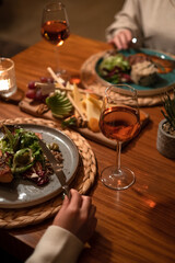friends having dinner. romantic dinner with wine