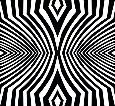 Monochrome wave stripes abstract background, optical black and white lines illustration, linear pattern, 
