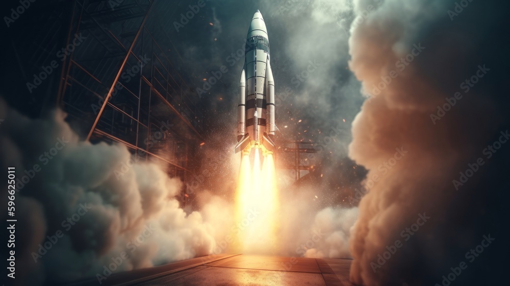 Poster rocket in the dark night. generative ai