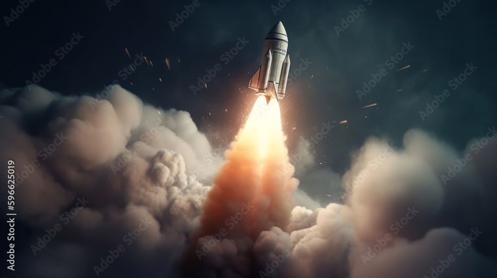 Poster rocket in the dark night. generative ai