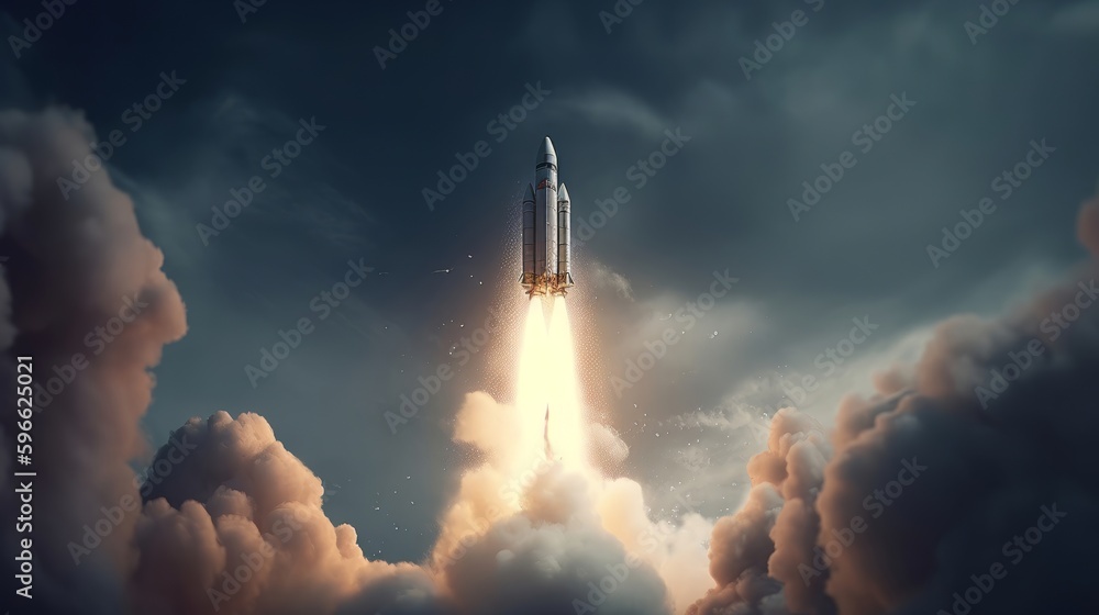 Poster rocket in the dark night. generative ai