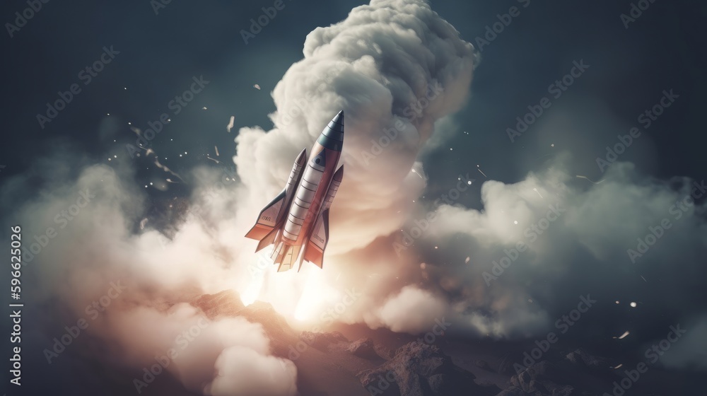 Poster rocket in the dark night. generative ai