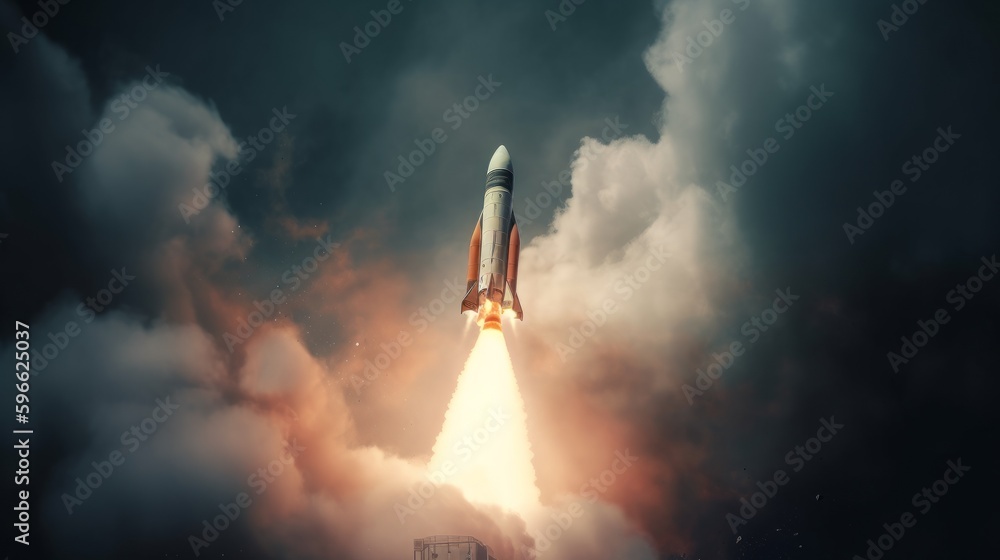 Poster rocket in the dark night. generative ai