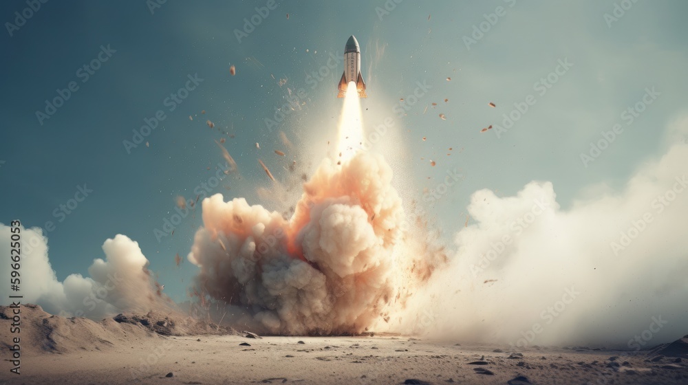 Poster rocket in the dark night. generative ai
