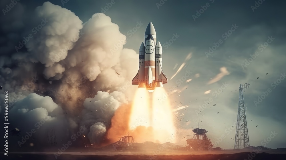 Poster rocket in the dark night. generative ai