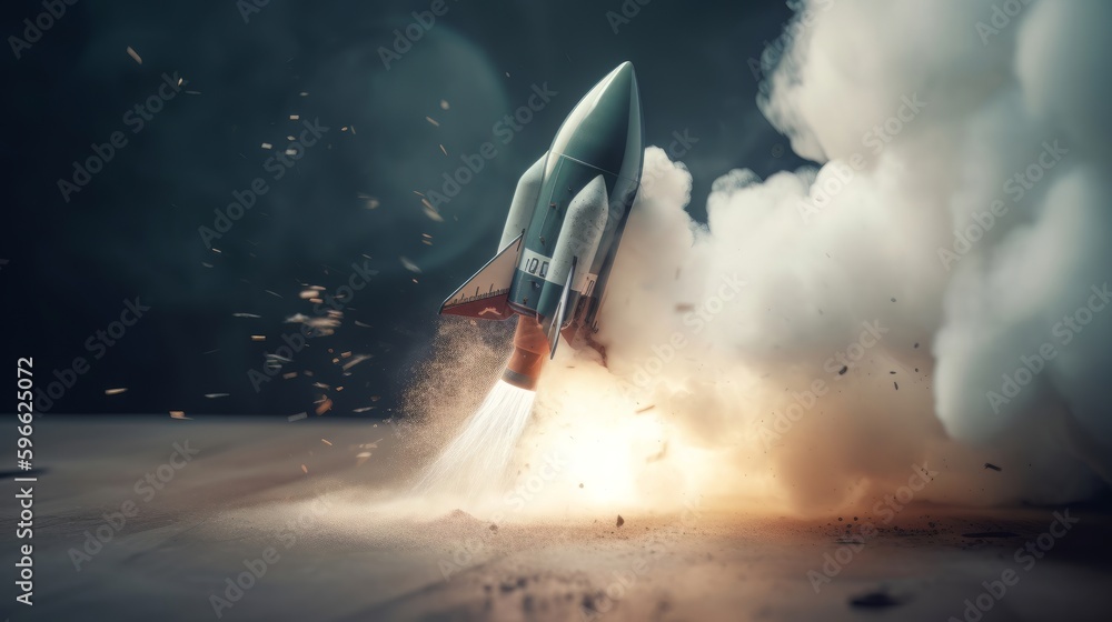 Poster rocket in the dark night. generative ai
