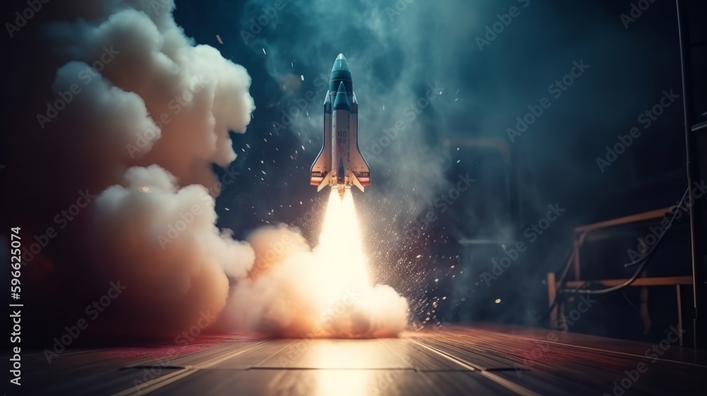 Poster rocket in the dark night. generative ai