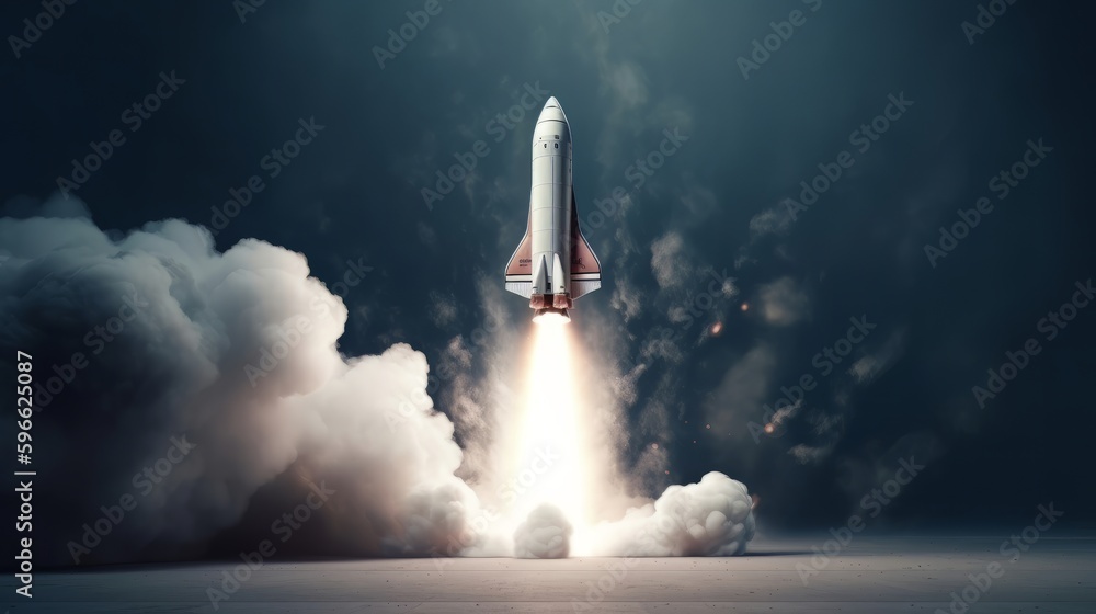 Poster rocket in the dark night. generative ai