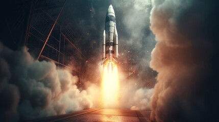 Obraz premium Rocket in the dark night. Generative ai