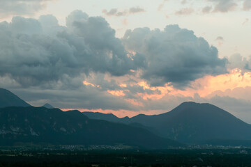 Vista from lake Bled in Slovenian alps