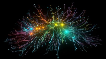 Connections explosion: brain neural network in 3D. Journey in 3D through the complexity of the neural network. Generative ai