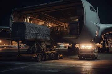 Transporting goods via plane, ship and truck. Generative AI