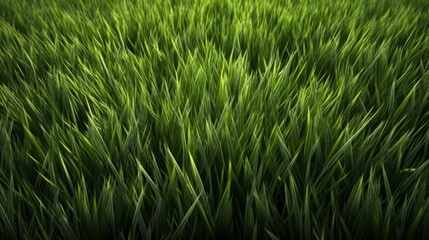 Fototapeta premium Aerial view of a green corn field. The camera is flying low over the cornfield. Generative ai