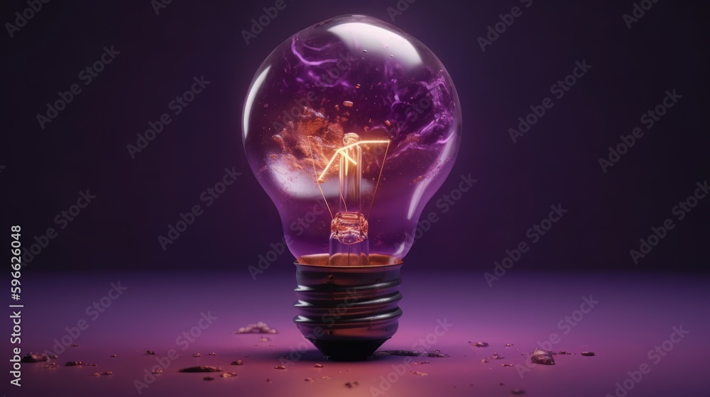 Aufkleber Image of lightbulb with purple stains on purple background created with generative ai technology