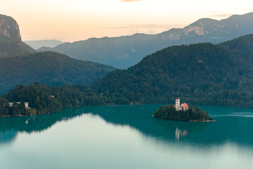 Vista from lake Bled in Slovenian alps