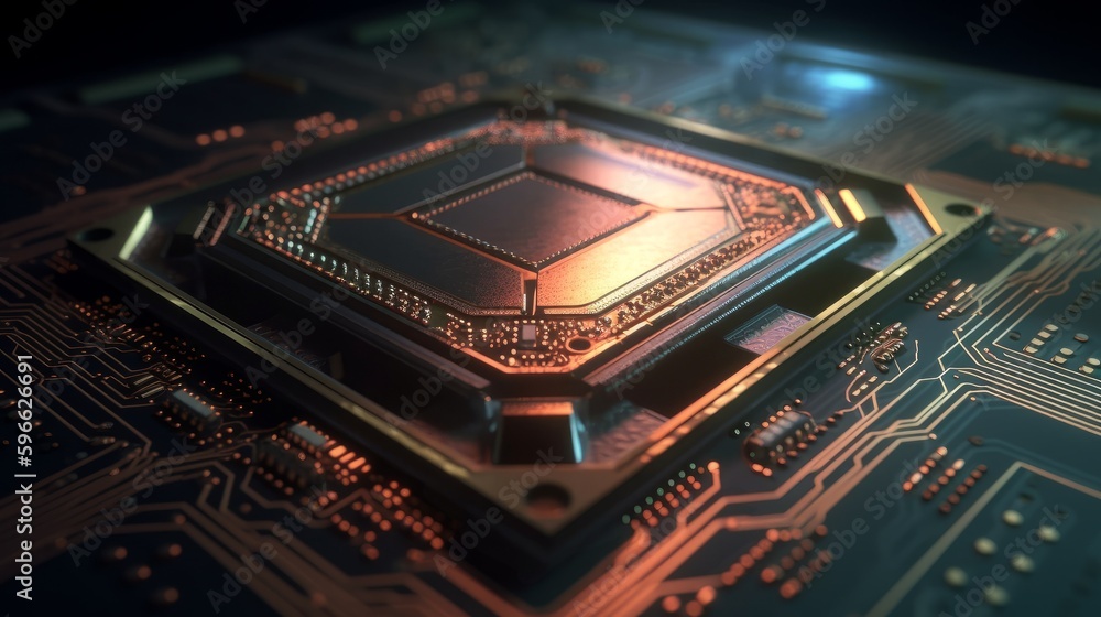 Aufkleber Abstract electronic circuit board background with motherboard and CPU and GPU, generative ai