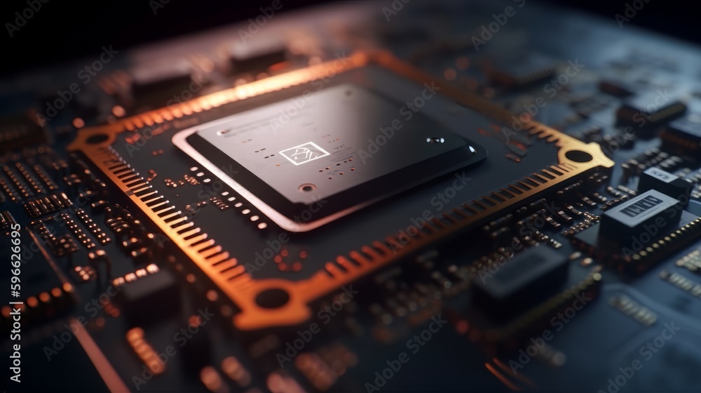 Fototapete abstract electronic circuit board background with motherboard and cpu and gpu, generative ai