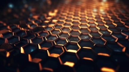 Obraz premium Beautiful metal hexagonal futuristic abstract shapes wallpaper background design texture pattern. Decorative metallic design decoration. Ai generated