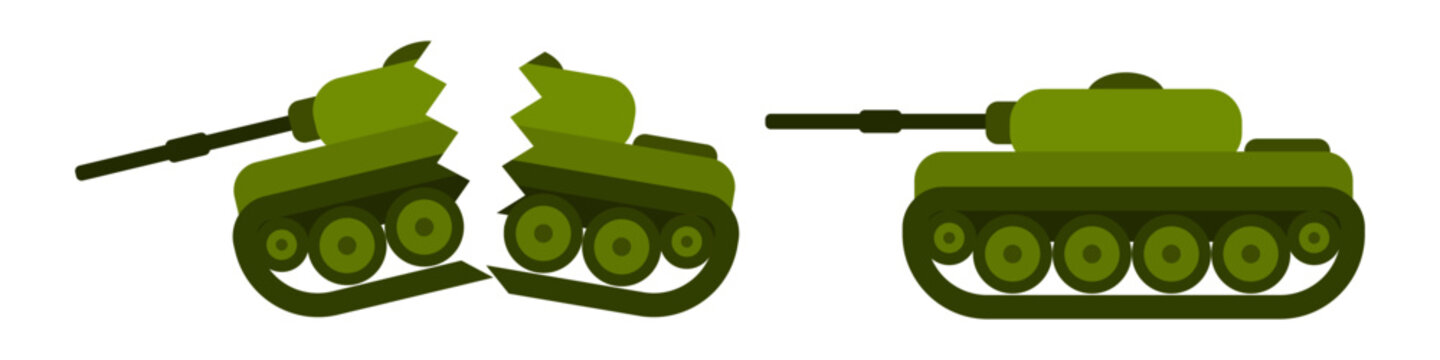 tanks in flat style broken and whole. vector image