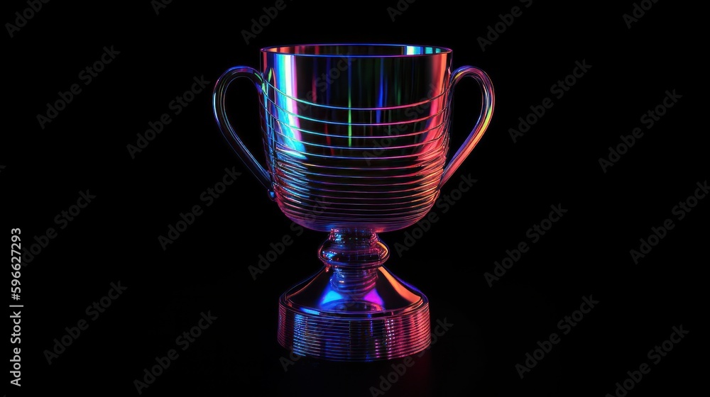 Wall mural neon trophy cup, isolated on black ground in 8k created with generative ai technology