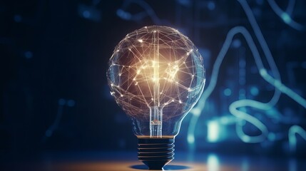 A determined businessman holds a glowing lightbulb, symbolizing his bright ideas and innovative solutions. Surrounding him are symbols of learning and knowledge. Generative ai