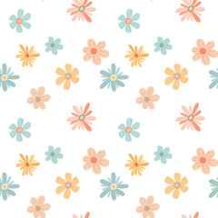 Fototapeta na wymiar Seamless pastel colors pattern with summer flowers. Childish texture for fabric, packaging, textile, wallpaper, clothes. Seamless background with pastel color flowers in scandinavian style.