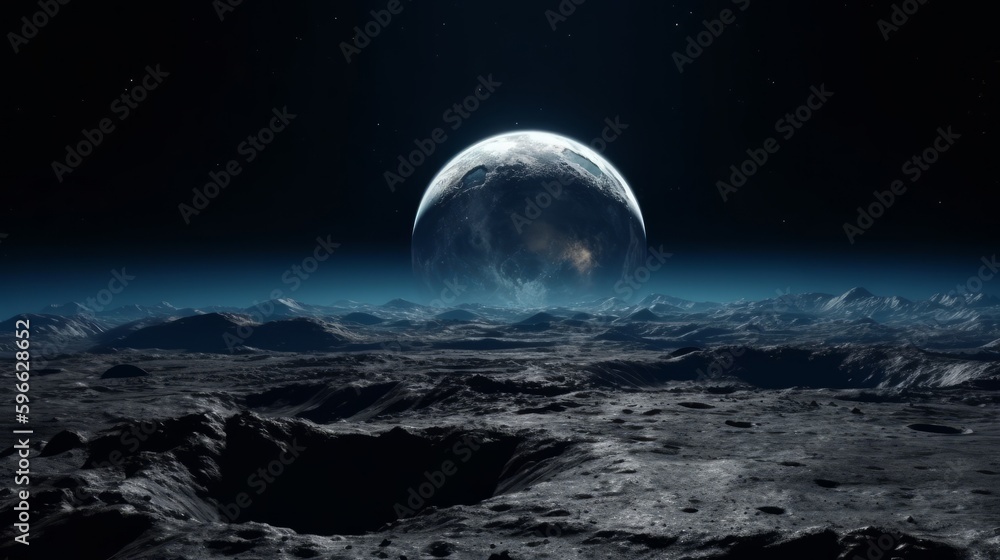 Poster dark side of pluto, view from the moon charon. generative ai