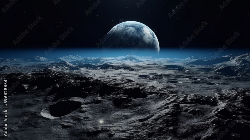 Poster dark side of pluto, view from the moon charon. generative ai