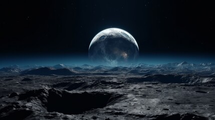 Dark side of Pluto, view from the moon Charon. Generative ai