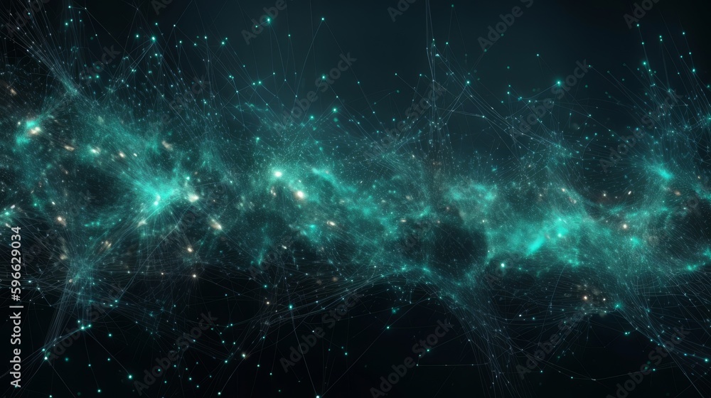 Aufkleber Digital dynamic cyber wave. Abstract futuristic blue background with dots and lines. Big data visualization. 3D rendering. Generative ai