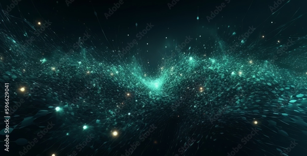 Aufkleber Digital dynamic cyber wave. Abstract futuristic blue background with dots and lines. Big data visualisation. Generative ai