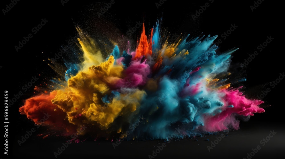 Poster colored powder explosion. copy space. generative ai