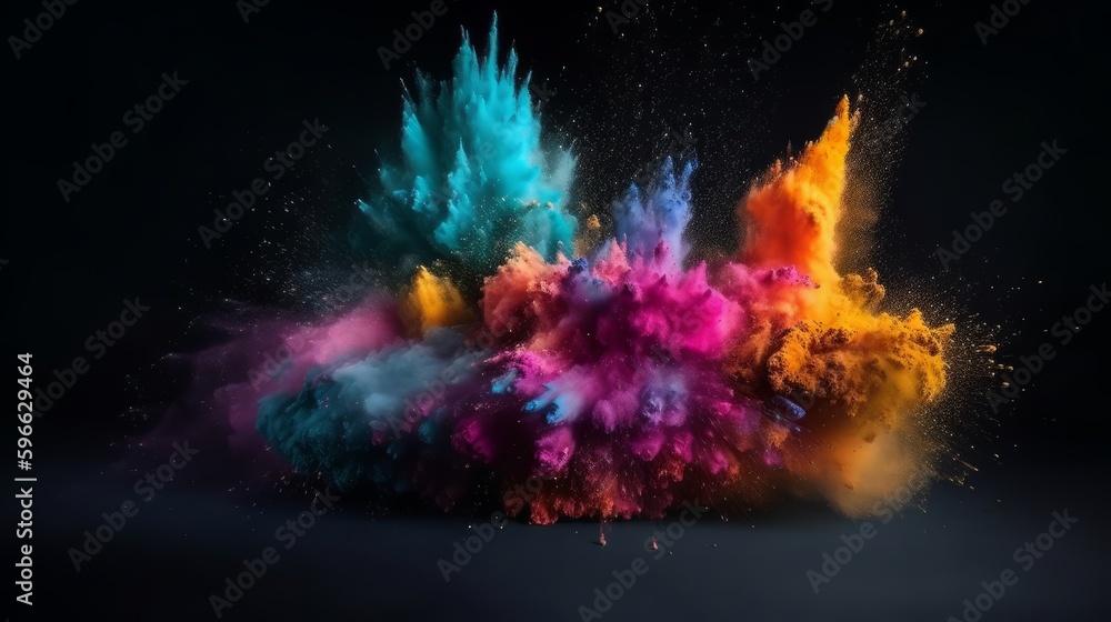 Poster colored powder explosion. copy space. generative ai