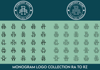Complete Monogram Letter Logo Collection from RA Logo to RZ Logo with Circular Badge -  Minimalist, Elegant, Modern, Premium, Luxury, Vintage Logo For Clothing, Apparel, Business - Interlocked Letters