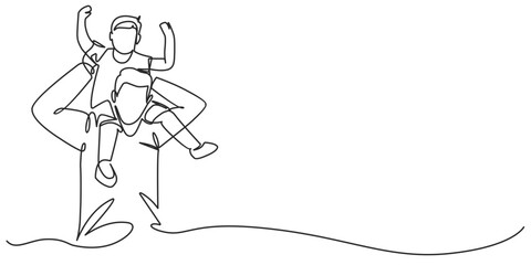 Fathers day line art style vector illustration, father and son line art illustration