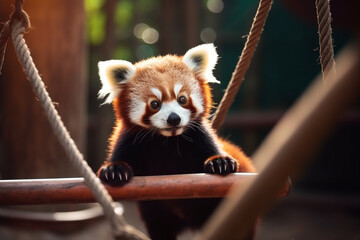 cute red panda on a swing