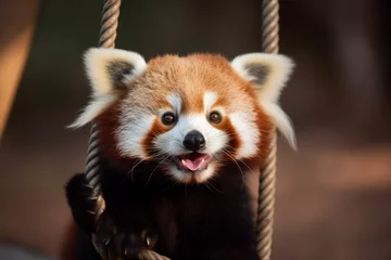 Poster cute red panda on a swing © imur