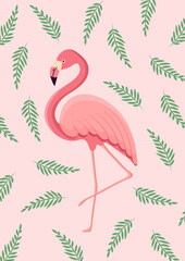 Vector illustration of exotic flamingo bird for postcard, poster.